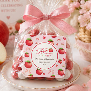 Apple Of Our Eye Roze Rode Coquette Baby Shower  Vierkante Sticker