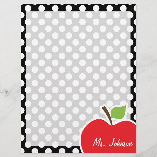 Apple on Black and White Polka Dots Briefhoofd Ontwerp (Voorkant)