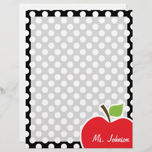 Apple on Black and White Polka Dots Briefhoofd Ontwerp (Voorkant / Achterkant)