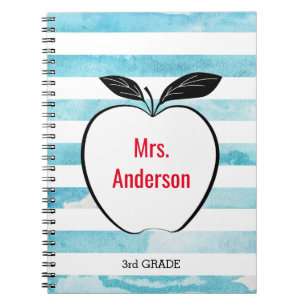 Apple on Blue Waterverf Stripes for Teacher Notitieboek