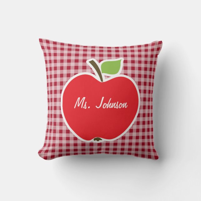 Apple on Carmine Red Gingham Kussen (Voorkant)