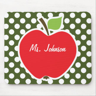 Apple on Dark Moss Green Polka Dots Muismat
