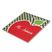 Apple on Dark Moss Green Polka Dots Tegeltje (Zijkant)