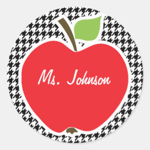 Apple op Black & White Houndstooth Ronde Sticker