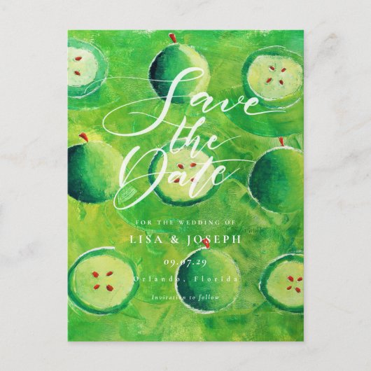 Apple Orchard Country Script Sla de datum op Briefkaart (Voorkant)