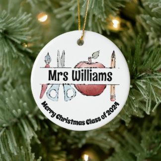 Apple Pencil & Schaar Design – cadeau voor leerkra Keramisch Ornament