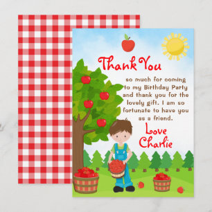 Apple Pick Brown Hair Boy Birthday Bedankt Kaart