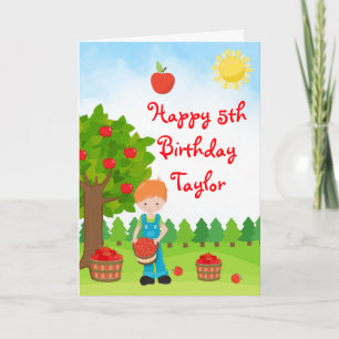 Apple Pick Red Hair Boy Happy Birthday Card Kaart