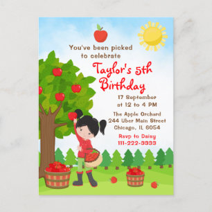 Apple Picking Anniversaire Black Hair Girl Carte p