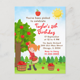 Apple Picking Anniversaire Red Hair Girl Carte pos