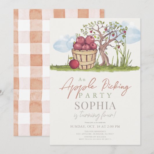 Apple Picking Basket & Apple Tree Verjaardag Kaart (Voorkant / Achterkant)