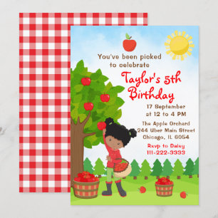 Apple Picking Birthday African American Girl Invit Kaart
