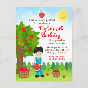 Apple Picking Birthday Black Hair Boy Briefkaart