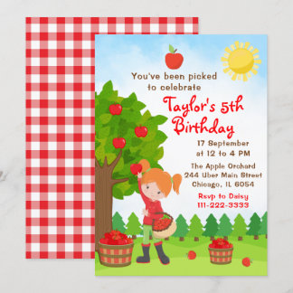 Apple Picking Birthday Red Hair Girl Kaart