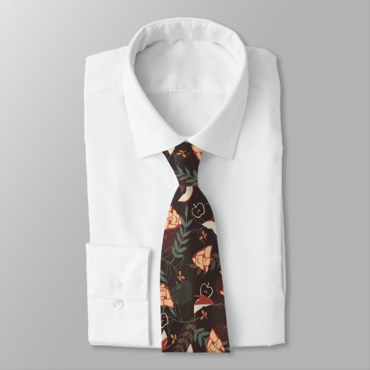 Apple Pie Floral Pattern Black Stropdas (Gebonden)
