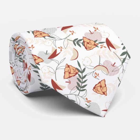 Apple Pie Floral Pattern White Stropdas (Opgerold)