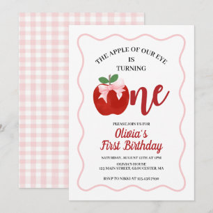 Apple Pink Bow preppy Coquette 1e verjaardag Kaart