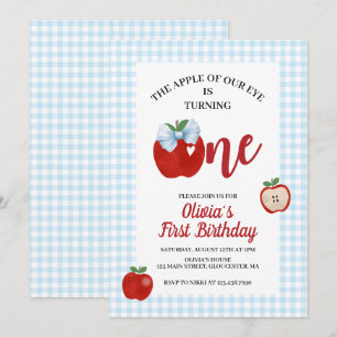 Apple preppy blauwe gingham Coquette 1e verjaardag Kaart