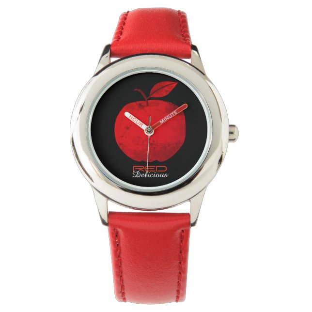 Apple Red Delicious Zwart Cool Horloge (Voorkant)