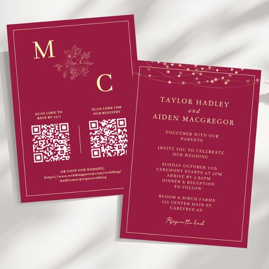 Apple Red Elegant QR Code Faire-part de mariage