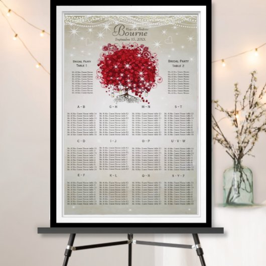 Apple Red Heart Leaf Tree Seating Chart Poster