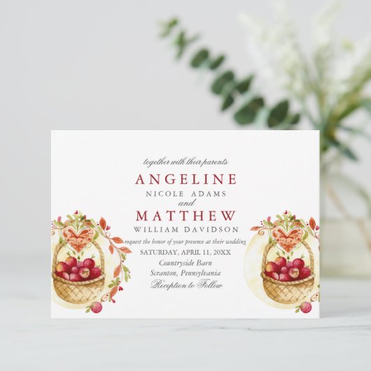 Apple Red Heart Leaf Tree Weddenschap Kaart (Staand voorkant)