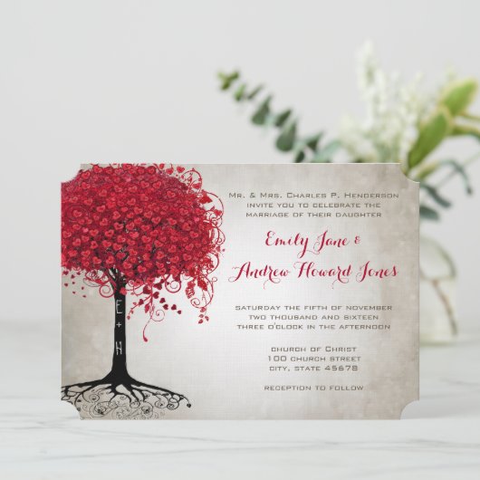 Apple Red Heart Leaf Tree Weddenschap Kaart (Staand voorkant)