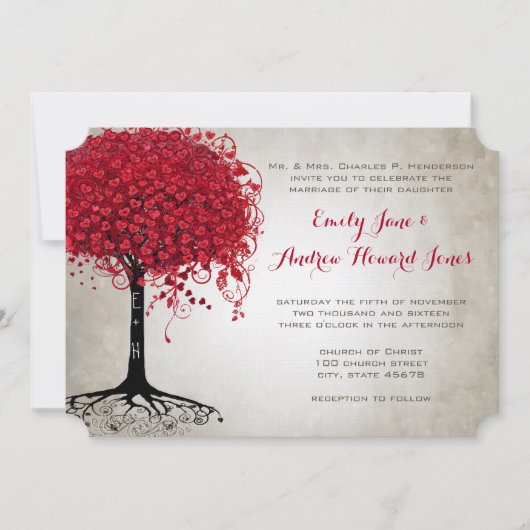 Apple Red Heart Leaf Tree Weddenschap Kaart (Voorkant)