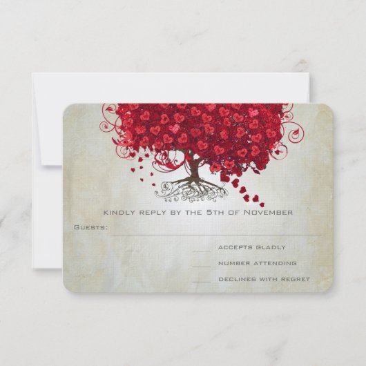 Apple Red Heart Leaf Wedding RSVP (Devant)