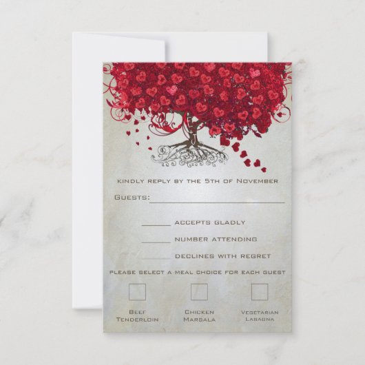 Apple Red Heart Leaf Wedding RSVP (Devant)