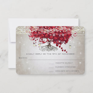 Apple Red Heart Leaf Wedding RSVP Kaartje