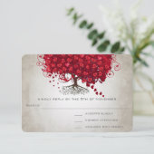 Apple Red Heart Leaf Wedding RSVP Kaartje (Staand voorkant)