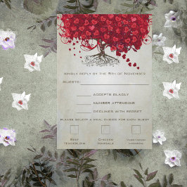 Apple Red Heart Leaf Wedding RSVP Kaartje