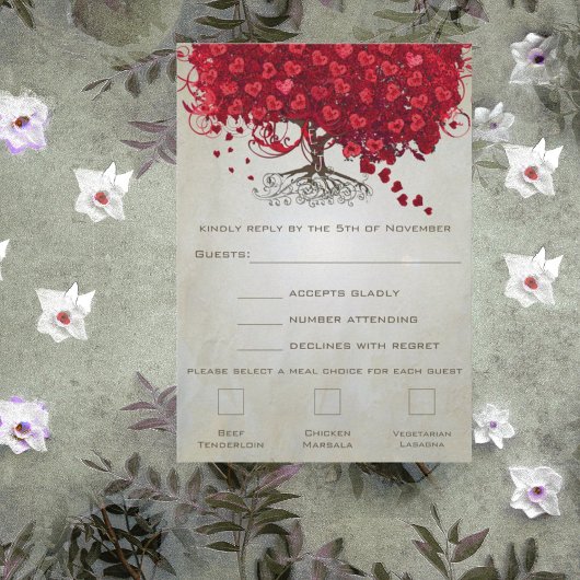 Apple Red Heart Leaf Wedding RSVP Kaartje
