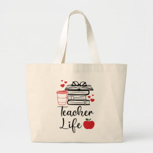 Apple School Book Lover Reading Coffee tot Grote Tote Bag
