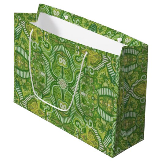Apple Stripe Bohemian Arabesque Pattern Chartreuse Groot Cadeauzakje (Voorkant Gekanteld)
