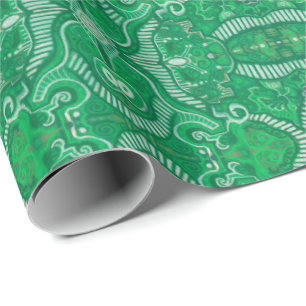 Apple Stripe Bohemian Boho Arabesque Pattern Green Cadeaupapier