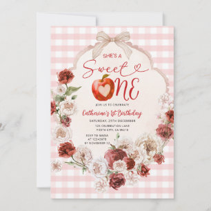 Apple Sweet One Birthday Pink Gingham Herfst Bloem Kaart