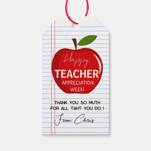 Apple Teacher Appreciation Week Label, afdrukbaar  Cadeaulabel (Voorkant)