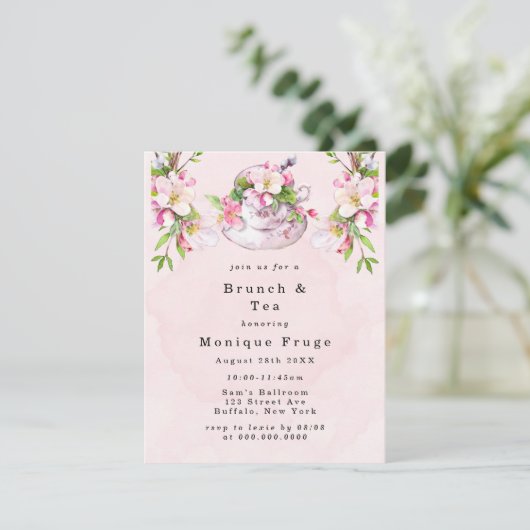 Apple Tree Blossom Brunch en Tea Invitations Kaart (Staand voorkant)