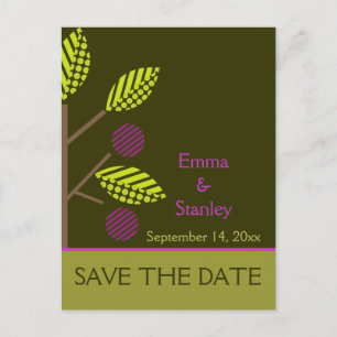 Apple Tree paarse herfst bruiloft Save the Date Aankondigingskaart