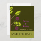 Apple Tree paarse herfst bruiloft Save the Date Aankondigingskaart (Voorkant / Achterkant)