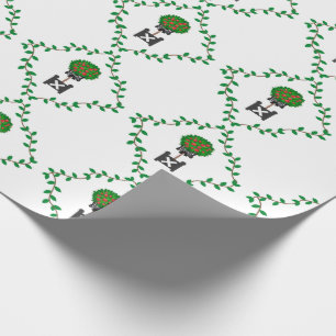 Apple Tree Topiary Ivy Vine Red Black Wrapping Pa Cadeaupapier