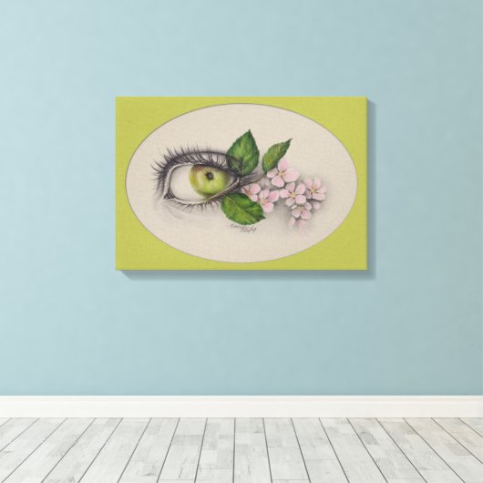 Apple van mijn oog Surreal tekenkunst Groen Canvas Afdruk (Insitu (Houten vloer))