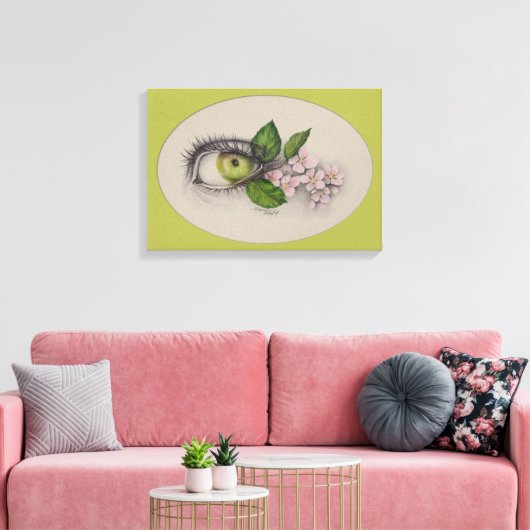 Apple van mijn oog Surreal tekenkunst Groen Canvas Afdruk (Insitu (Woonkamer))