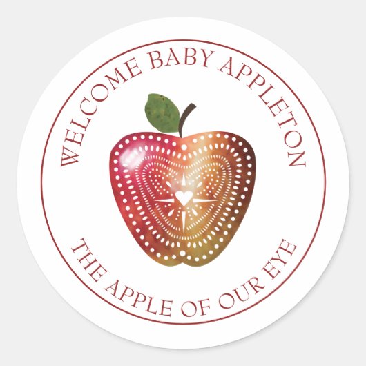 Apple van ons Baby shower Ronde Sticker (Voorkant)