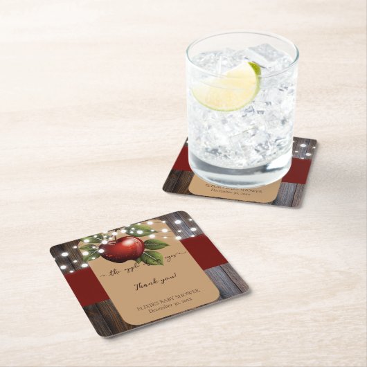 Apple van ons Eye Rustic Herfst Baby shower Vierkante Kartonnen Onderzetter (Insitu)