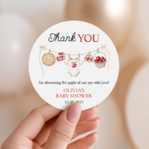 Apple van ons oogboomgaard oogst Baby shower Ronde Sticker