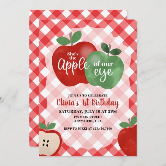 Apple van onze Oog 1e verjaardag Uitnodiging (Voorkant / Achterkant)