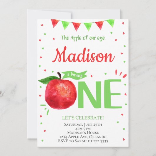 Apple van onze Oog 1e verjaardag Uitnodiging (Voorkant)